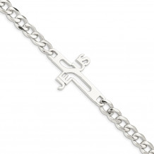 Quality Gold Sterling Silver Rhodium-plated Jesus Cross Men's 8.5in Bracelet - QG4153-8.5