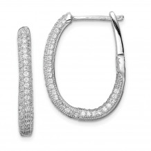 Quality Gold Sterling Silver Rhodium-plated CZ In & Out Hinged Post Hoop Earrings - QE12277