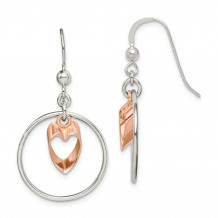 Quality Gold Sterling Silver Circle & Rose-tone Heart Dangle Earrings - QE14984