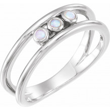 14K White Opal Three-Stone Bezel-Set Ring - 71967600P