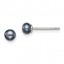 Quality Gold Sterling Silver 4-5mm Black FW Cultured Button Pearl Stud Earring - QE7668