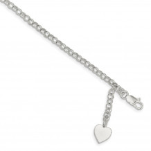 Quality Gold Sterling Silver Heart Charm Rolo Bracelet - QG1470-7.5