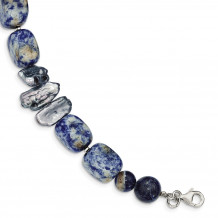 Quality Gold Sterling Silver Sodalite & Grey FW Cultured Pearl Bracelet - QH4724-8