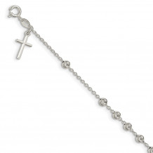 Quality Gold Sterling Silver Cross Charm Bracelet - QG3917-7.5