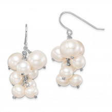 Quality Gold Sterling Silver Rhod-plat 6mm to 10mm White FWC Pearl Dangle Earrings - QE15336