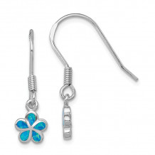 Quality Gold Sterling Silver  Blue Opal Inlay Flower Dangle Earrings - QE7443