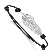 Quality Gold Sterling Silver Rhodium-plated Leaf Black Leather Adjustable Bracelet - QG3571