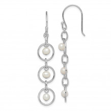 Quality Gold Sterling Silver Rhodium-plated FW Cultured Pearl & Circle Dangle Earrings - QE15404