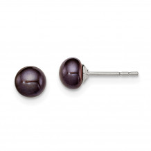 Quality Gold Sterling Silver 5-6mm Black FW Cultured Button Pearl Stud Earrings - QE12871