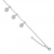 Quality Gold Sterling Silver Rhodium-plated CZ Circle Dangle 8.5in Adjustable Bracelet - QG4791