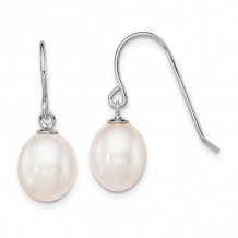 Quality Gold Sterling Silver Rhodium-plated White 8-9mm FWC Pearl Dangle Earrings - QE7648