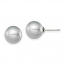Quality Gold Sterling Silver 9-10mm Grey FW Cultured Round Pearl Stud Earrings - QE12716
