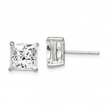 Quality Gold Sterling Silver 8mm Square CZ Basket Set Stud Earrings - QE7508