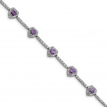 Quality Gold Sterling Silver Rhodium-plated Amethyst and Clear CZ Heart Bracelet - QX452AM