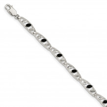 Quality Gold Sterling Silver Black CZ Diamond-cut Leaves Bracelet - QG4883-7.5