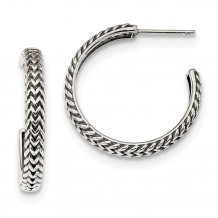 Quality Gold Sterling Silver Antiqued Large Zig Zag Hoop Earrings - QE13307