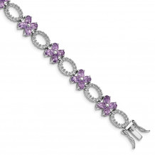 Quality Gold Sterling Silver Rhodium-plated Amethyst Flower & White Topaz Bracelet - QG4921-7.75