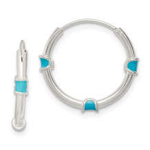 Quality Gold Sterling Silver Polished Light Blue Enamel Hoop Earrings - QE11707