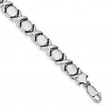 Quality Gold Sterling Silver Rhodium Polished and Brushed X's and O's Bracelet - QG3314-7.25