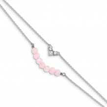 Quality Gold Sterling Silver CZ & Pink Glass Beads Bracelet - QG4910-6
