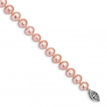 Quality Gold Sterling Silver Rhod-plated 6-7mm Pink FWC Pearl Bracelet - QH5166-7.25