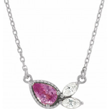 14K White Pink Sapphire & 1/6 CTW Diamond 16 Necklace - 86854620P