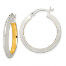 Quality Gold Sterling Silver & Gold Tone Brushed Hoop Earrings - QE14109