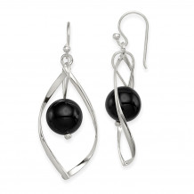 Quality Gold Sterling Silver Twist Dangle Onyx Earrings - QE8958