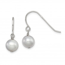 Quality Gold Sterling Silver Grey 7-8mm FW Cultured Pearl Dangle Earrings - QE7673