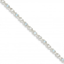 Quality Gold Sterling Silver Blue Topaz & CZ Bracelet - QX148BT