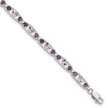 Quality Gold Sterling Silver Amethyst Diamond-cut Heart Bracelet - QG4918-7.5