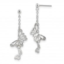 Quality Gold Sterling Silver Rhodium-plated Polished Butterfly Post Dangle Earrings - QE13525