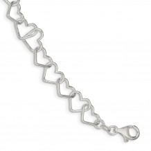 Quality Gold Sterling Silver Polished Fancy Large Heart Link Bracelet - QH321-7