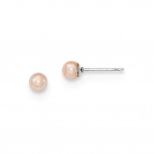 Quality Gold Sterling Silver 4-5mm Pink FW Cultured Round Pearl Stud Earrings - QE12719
