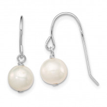 Quality Gold Sterling Silver Rhodium-plated White 7-8mm FWC Pearl Dangle Earrings - QE7655