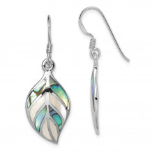 Quality Gold Sterling Silver Rhodium Polished Leaf MOP & Abalone Dangle Earrings - QE12958