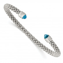 Quality Gold Sterling Silver Blue Topaz Beaded Cuff Textured Bracelet - QG4810