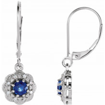 14K White Blue Sapphire & 1/10 CTW Diamond Halo-Style Earrings - 862456001P