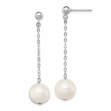 Quality Gold Sterling Silver Rhodium-plated 10mm FW Cultured Pearl Dangle Post Earrings - QE9339