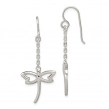 Quality Gold Sterling Silver Polished Dragonfly Dangle Shepherd Hook Earrings - QE12283