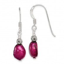 Quality Gold Sterling Silver Magenta FW Cultured Pearl Dangle Earrings - QE5504