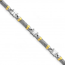 Quality Gold Sterling Silver Rhodium-plated and Vermeil Antiqued CZ Bracelet - QX363CZ