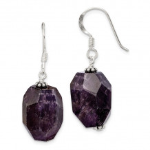 Quality Gold Sterling Silver Amethyst Stone Dangle Earrings - QE1332