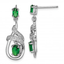 Quality Gold Sterling Silver Rhodium-plated White & Green CZ Dangle Post Earrings - QE12307