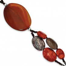 Quality Gold Sterling Silver Carnelian Reconstituted Coral Red Zebra Jasper Bracelet - QH4552-7.5