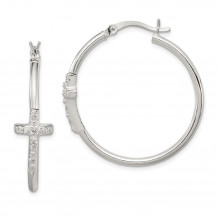 Quality Gold Sterling Silver Polished CZ Fancy Cross Hinged Hoop Earrings - QE11616