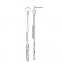 Quality Gold Sterling Silver Hammered & Polished Bar 2-Strand Post Dangle Earrings - QE15313