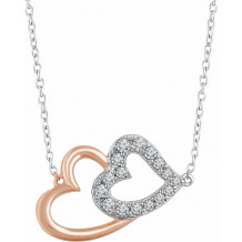 14K White & Rose 1/5 CTW Diamond Double Heart 16-18 Necklace - 65290960001P