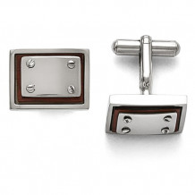 Chisel Stainless Steel Polished Wood Inlay Cufflinks - SRC279