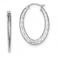 Quality Gold Sterling Silver Rhodium Plated Textured Oval Hoop Earrings - QE8265